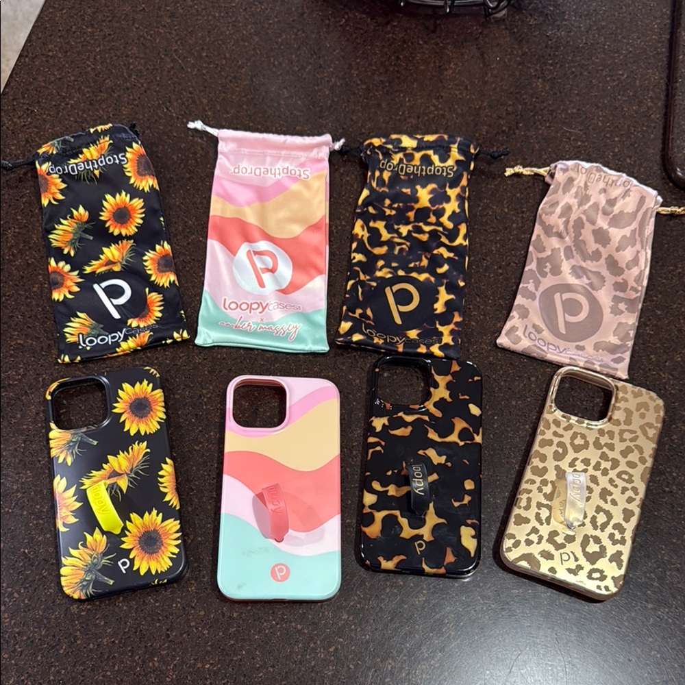iPhone 13 Pro Max Loopy Case Phone Case Set - Sunflower, Pink, Leopard Designs